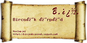 Bircsák Árpád névjegykártya